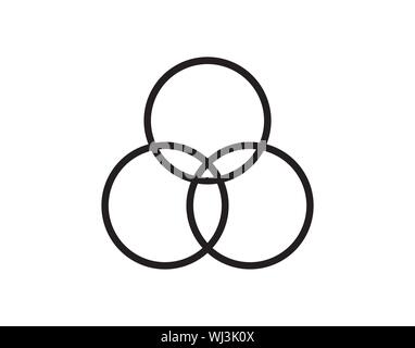 Overlapping sets in math., overlapping circles, 3 intersecting circles. Stock Vector