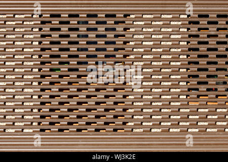 Closed brown roller security shutters Stock Photo