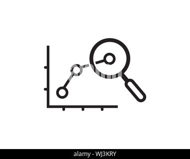 Banner with focused magnifying glass on graph on white background icon. For web construction, mobile applications, banners, corporate brochures. Stock Vector