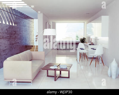 modern interior design ( apartment 3d rendering) Stock Photo