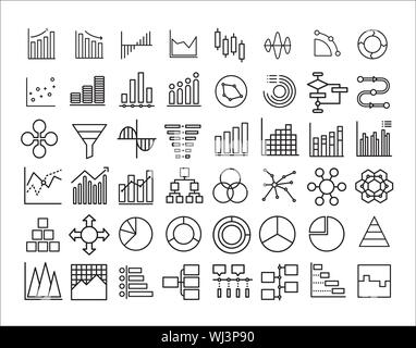 Set Of Graphs, Diagrams And Statistics Icons. Premium Quality Symbol Collection. Icons Can Be Used For Web, App And UI Design. - Vector Stock Vector