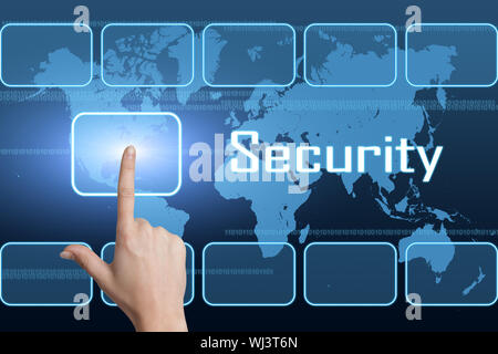 Security concept with interface and world map on blue background Stock Photo