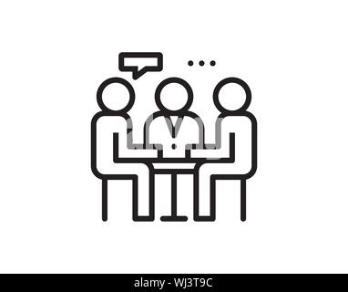 Business meeting single isolated modern vector line design icon. Group of people with a speech bubble with dots sign - Vector Stock Vector