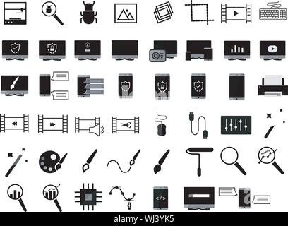Multimedia Editing and Design Icons Collection Vector Stock Vector
