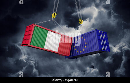 Italy and europe trade war concept. Clashing cargo containers. 3D Render Stock Photo