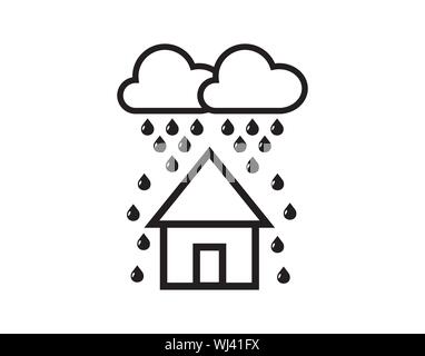 House Under Rain Cloud Line Icon Weather Concept Stock Vector