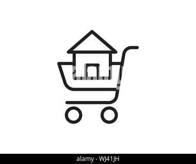 Shopping Cart with House Real Estate Icon Vector Illustration Stock Vector
