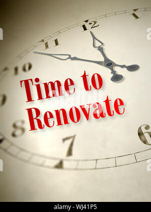 An illustration of a vintage clock with the words time to renovate Stock Photo
