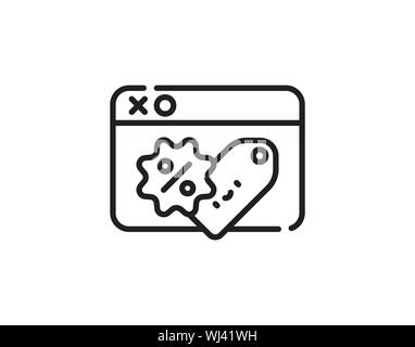 Sale tag on computer screen vector illustration, flat cartoon pc with promotion or discount offer on web page browser window, idea of internet shop Stock Vector