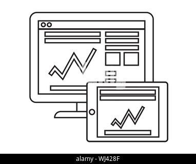 Analytics Dashboard Line Icon on Desktop and Tablet Screens Vector Illustration Tags: Stock Vector