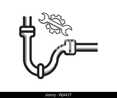 Plumbing, pipe replacement, repair drain pipe line icon. - Vector Stock Vector