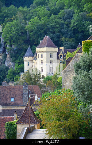 Chateau at Roque-Gageac, one of France's most beautiful villages, on the Dordogne River Stock Photo