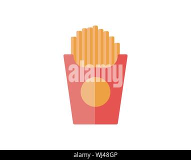 Fast food, French fries, tasty street food. French fries in paper box, isolated flat design. French fries fast food in a red package. Stock Vector
