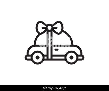New red car with bow ribbon as a present. Illustration on white background in flat style Stock Vector