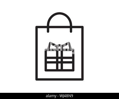 Shopping bag with gift box line icon vector image Stock Vector