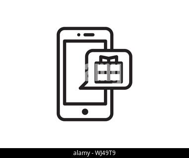 Mobile Phone Gift Notification Icon in Line Outline Style Stock Vector