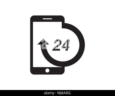 Mobile Phone 24 Hours Service Icon in Solid Style Stock Vector