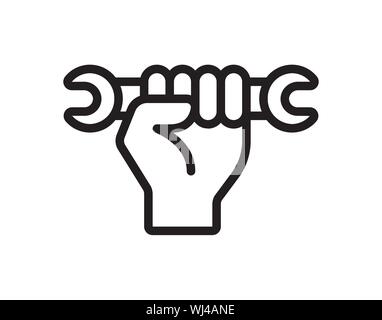 Hand holding wrench icon flat style graphical symbol. Stock Vector