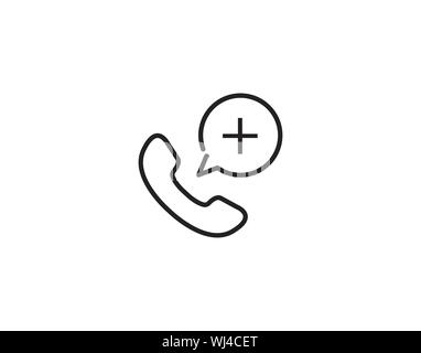Phone Call Add Icon with Plus Sign in Minimal Line Style Stock Vector