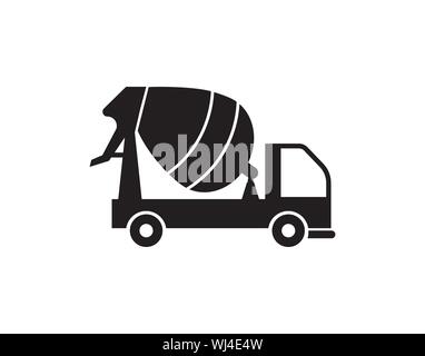 best concrete mixer truck. Black silhouette on white background. Vector Illustration. - Vector Stock Vector