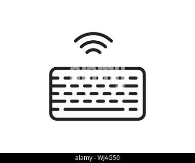 Wireless Keyboard Icon with Signal Waves in Line Style Stock Vector