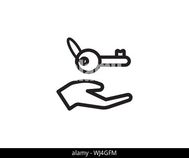 Key Handover Icon with Hand in Line Outline Style Stock Vector