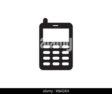 Old Mobile Phone Icon in Minimal Black Silhouette Stock Vector