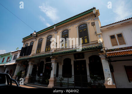 The front facade and entrance at the Baba & Nyonya Heritage Museum in Malacca, Malaysia. Stock Photo