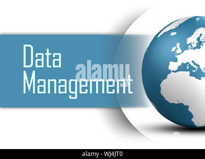 Data Management concept with globe on white background Stock Photo