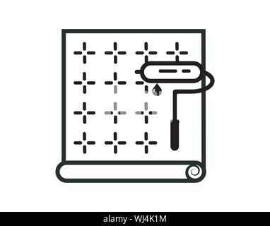 Wall paper roll and brush line icon. linear style sign for mobile concept and web design. Wall repair tool outline vector icon. Stock Vector
