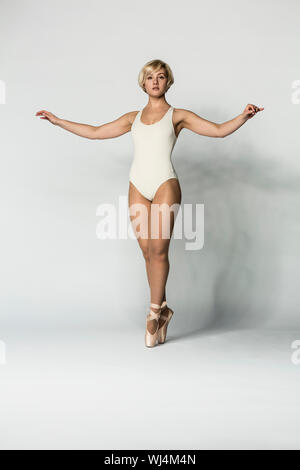 Portrait beautiful, graceful ballerina in leotard Stock Photo