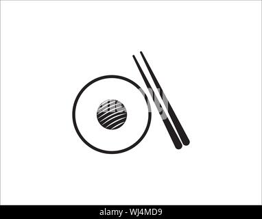 Sushi With Chopsticks Japanese Food Icon Vector Stock Vector