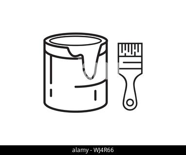 Paint Bucket and Brush Home Improvement Tool Icon Stock Vector