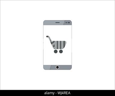 Mobile Shopping Cart Ecommerce Purchase Icon isolated on white background Stock Vector
