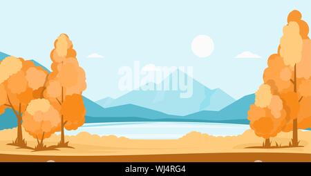 Autumn landscape with lake and mountains Stock Vector