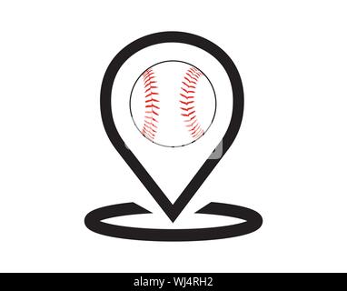 Baseball Location Pin Sports Map Marker Icon Stock Vector