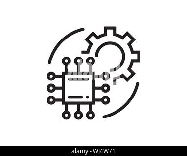 Microchip and Gear Settings Icon Vector Stock Vector