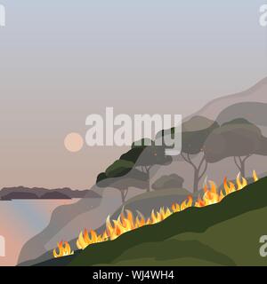 Forest fires disaster green trees Stock Vector