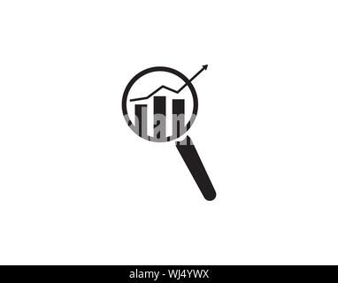 Business Analytics Search Icon with Graph Bars and Arrow Stock Vector