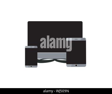 Responsive Devices Icon Featuring Smartphone, Tablet, and Monitor Stock Vector