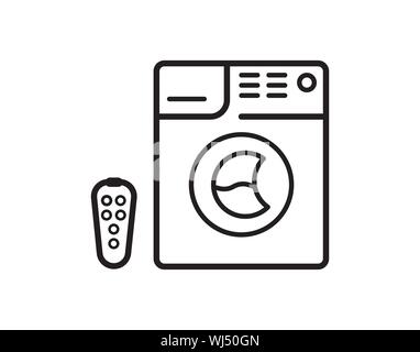 Smart Washing Machine with Remote Control Line Icon Stock Vector