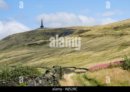 Stoodley Pike, on the Pennine way, Calderdale, stands above the towns of Hedbden Bridge and Todmorden in Calderdale, West Yorkshire, England. Stock Photo