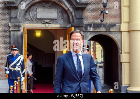 The Hague, Netherlands September 3rd, 2019 - Prime Minister Mark Rutte will receive Greek Prime Minister Kyriákos Mitsotákis for an introduction to the Ministry of General Affairs. The two heads of government first meet in the Torentje, followed by a wider delegation meeting during a working lunch in the Statenzaal. The agenda includes bilateral relations between Greece and the Netherlands, the reform program of the new Greek government, migration and current events on the European agenda. After that they have the Press Conference. Stock Photo