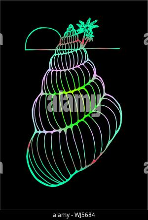 Color illustration of a shell with a palm tree. Logo Stock Vector