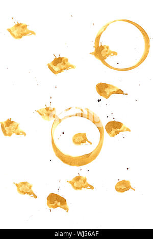 Collection of coffee splashes and stains isolated on white background. Stock Photo