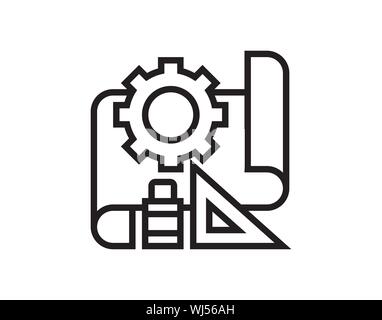 Engineering tools and blueprint icon for technical design and construction Stock Vector