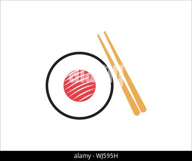 Sushi plate with chopsticks icon representing Japanese cuisine and dining Stock Vector