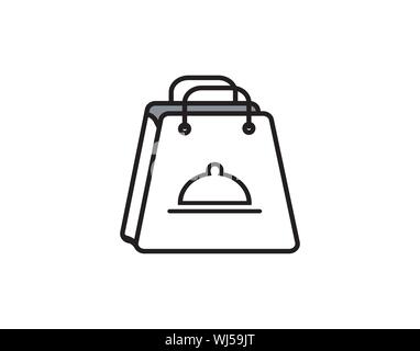 Shopping bag food icon for grocery retail and restaurant takeaway service Stock Vector