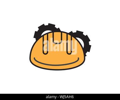 Engineer icon vector with hat helmet and gear or cogwheel flat sign symbols logo illustration isolated on white background , Stock Vector