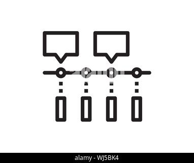 Workflow process diagram icon with chat bubbles and connected flow nodes Stock Vector